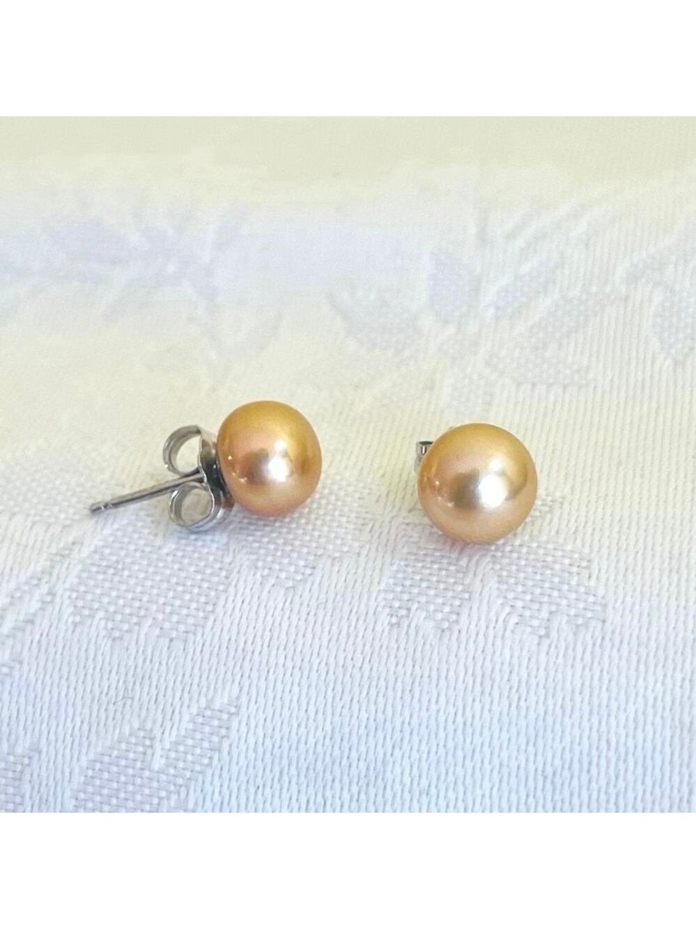 HONORA Pearl Earrings Sterling Silver Champaign Stud Classic Freshwater Cultured
